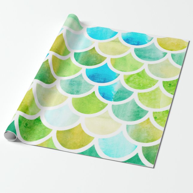 Papier Cadeau Échelles de sirène. Aquarelle écailles de poisson. (Déroulé)