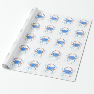 Papier Cadeau Éclaboussure de peinture de crabe bleu d'aquarell