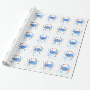 Papier Cadeau Éclaboussure de peinture de crabe bleu d'aquarelle