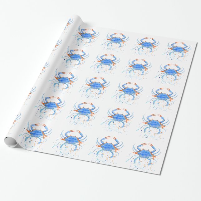Papier Cadeau Éclaboussure de peinture de crabe bleu d'aquarelle (Déroulé)