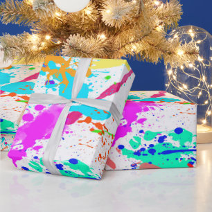 Papier Cadeau Éclaboussure de peinture néon moderne colorée
