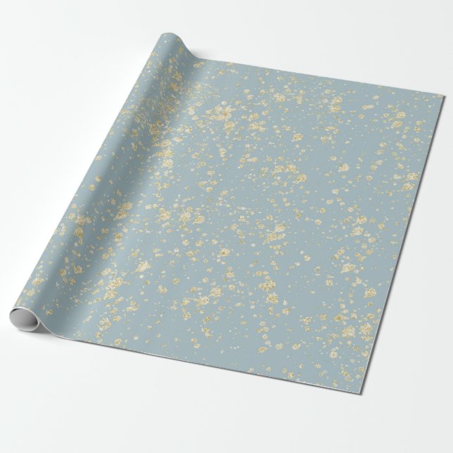 Papier Cadeau Éclaboussures dorées Mousse de mer Bleu Vert Gris  (Déroulé)