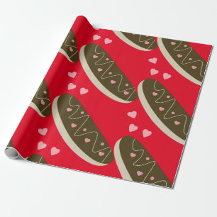 Papier Cadeau Eclair Donuts Valentine's Day Hearts Rouge