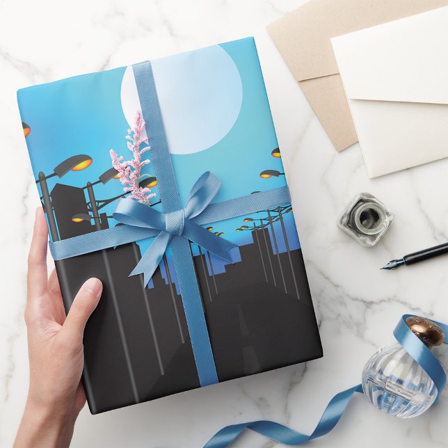 Papier Cadeau Éclairage De Rue Et Lune (Créateur téléchargé)