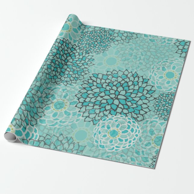 Papier Cadeau Éclat de fleur d'aigue-marine et de menthe (Déroulé)