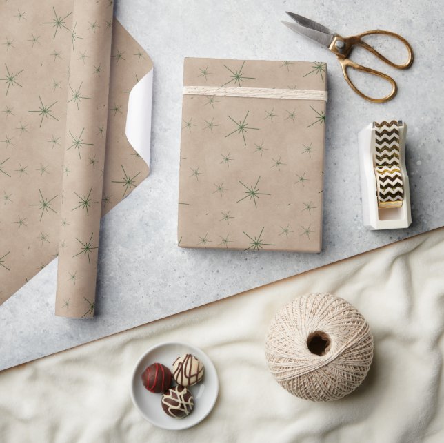 Papier Cadeau Éclatantes étoiles vertes Noël Kraft rustique  (Artisanat)