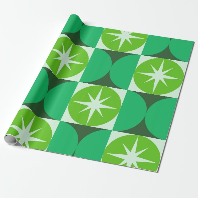 Papier Cadeau Éclats de milieu de siècle sur des cercles vert me (Déroulé)