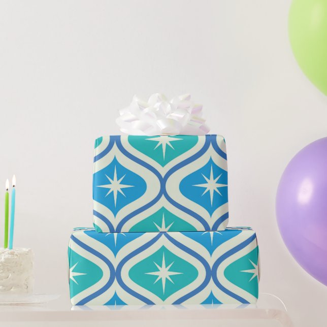 Papier Cadeau Éclats d'étoiles atomiques de milieu de siècle sur (Cadeaux de fête)
