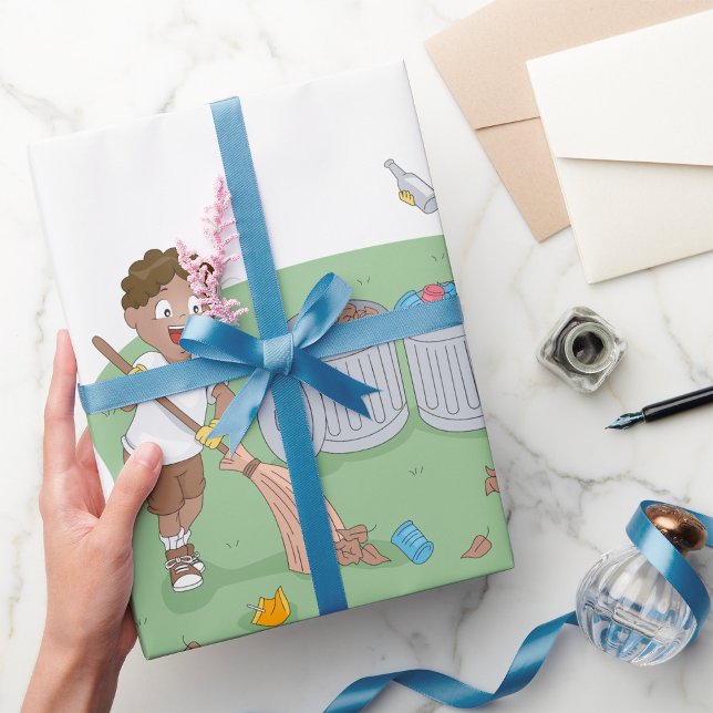 Papier Cadeau Eco-Friendly Kids Cleaning Camping Recyclage (Créateur téléchargé)