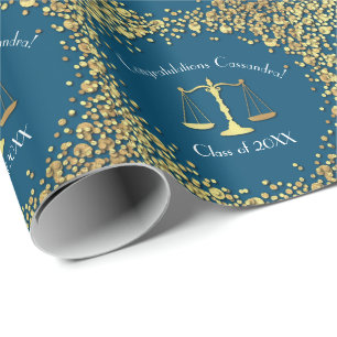Papier Cadeau École d'avocat bleu Gold Graduation