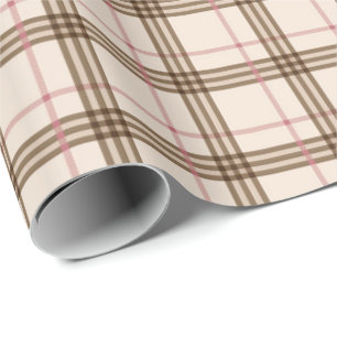 Papier Cadeau écossais beige brun rouge plaid motif