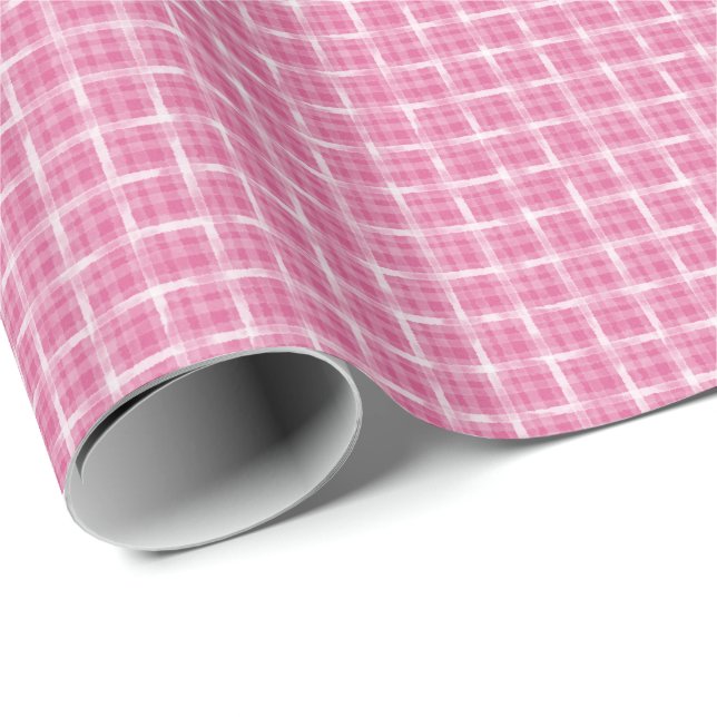 Papier Cadeau Écossais Rose Fruité de Style Pictural (Coin rond)