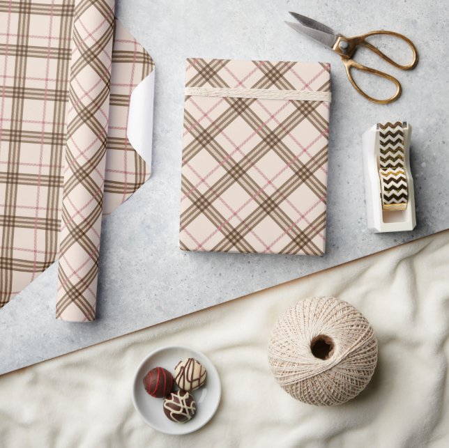 Papier Cadeau écossais Thompson plaid écossais beige brun rose (Artisanat)