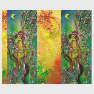 PAPIER CADEAU ÉCRAN DE NOËL VERT, ÉPARGNES D'OR, ÉPICEAUX FLORAU