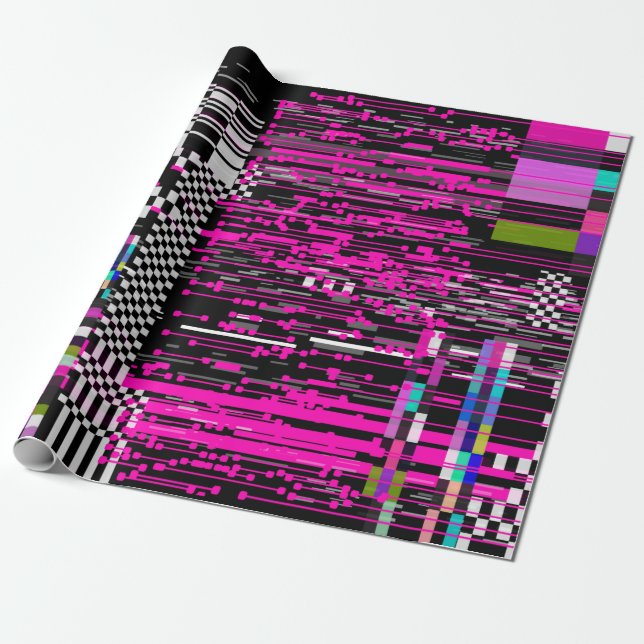 Papier Cadeau Écran VHS rétro rayé avec scintillement et cassé (Déroulé)