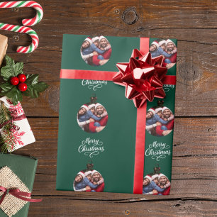 Papier Cadeau Écriture amusante de photo verte Bauble Noël
