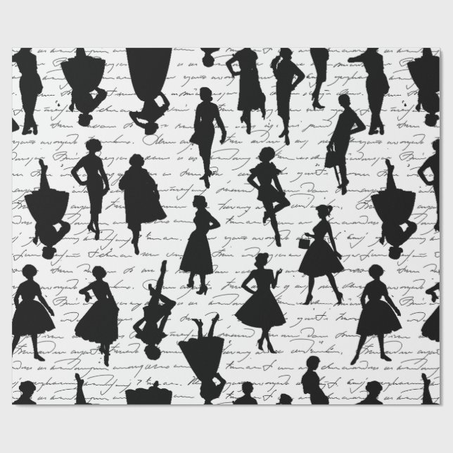 Papier Cadeau écriture blanche milieu du siècle 1950 silhouette  (Plat)