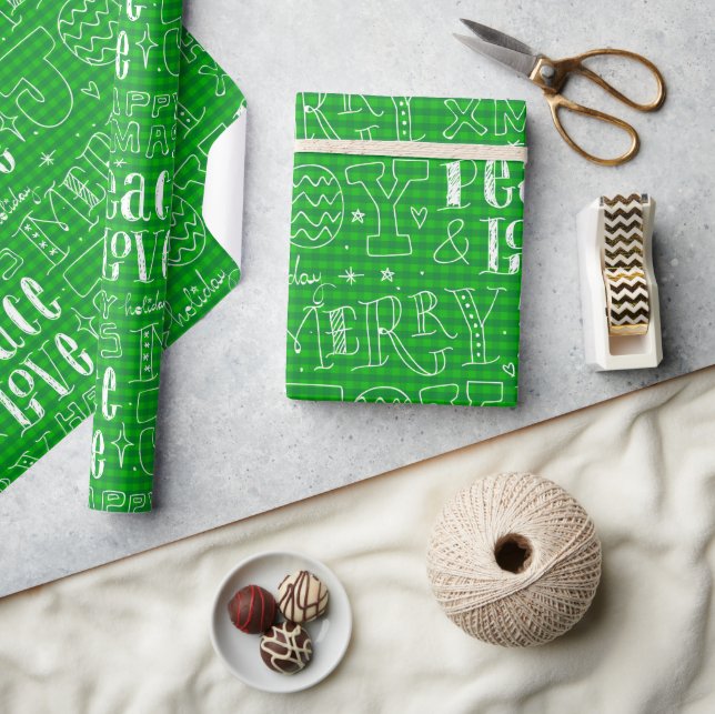 Papier Cadeau Écriture joyeuse de Noël vert capricieux (Artisanat)