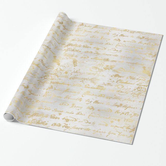 Papier Cadeau Écriture manuscrite Silver Old Gold (Déroulé)