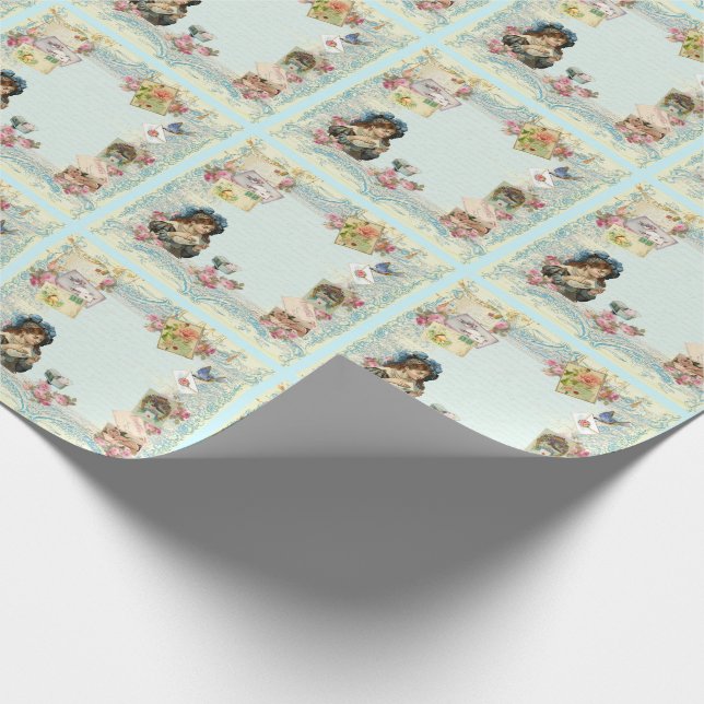 Papier Cadeau Écriture romantique de la Rose rouge victorienne (Coin)