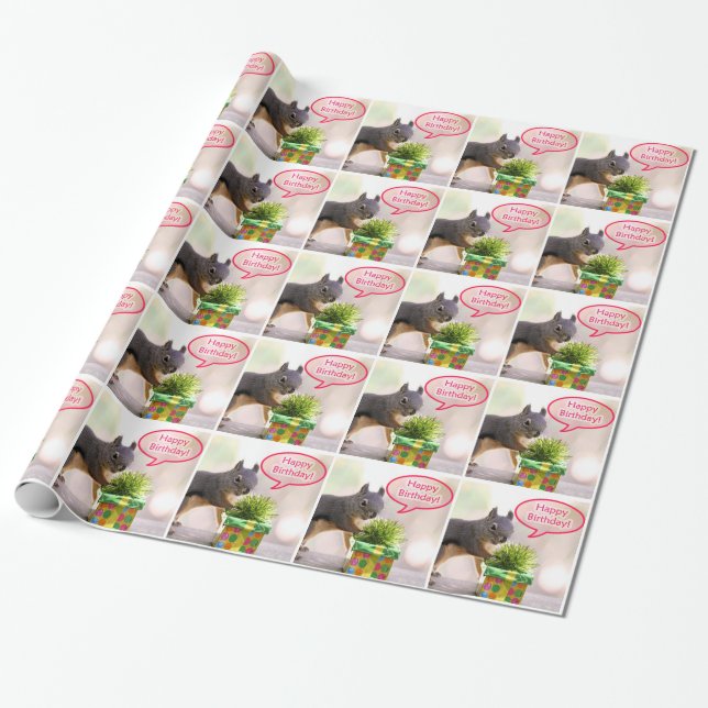 Papier Cadeau Écureuil de joyeux anniversaire (Déroulé)