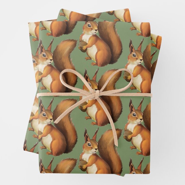 Papier Cadeau Écureuil de la Forêt Amicale (En situation)