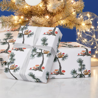 Papier Cadeau Écureuil de Noël dans un arbre à champignons Papie