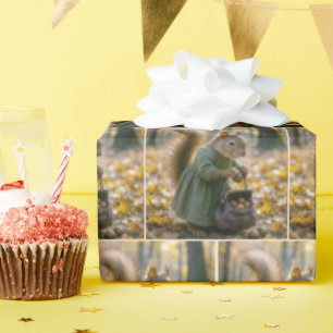 Papier Cadeau Écureuil Rassemble Des Noix Dans Son Porte