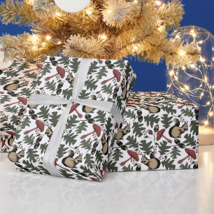 Papier Cadeau Écureuils de la Forêt Festive, Acornes et Champign