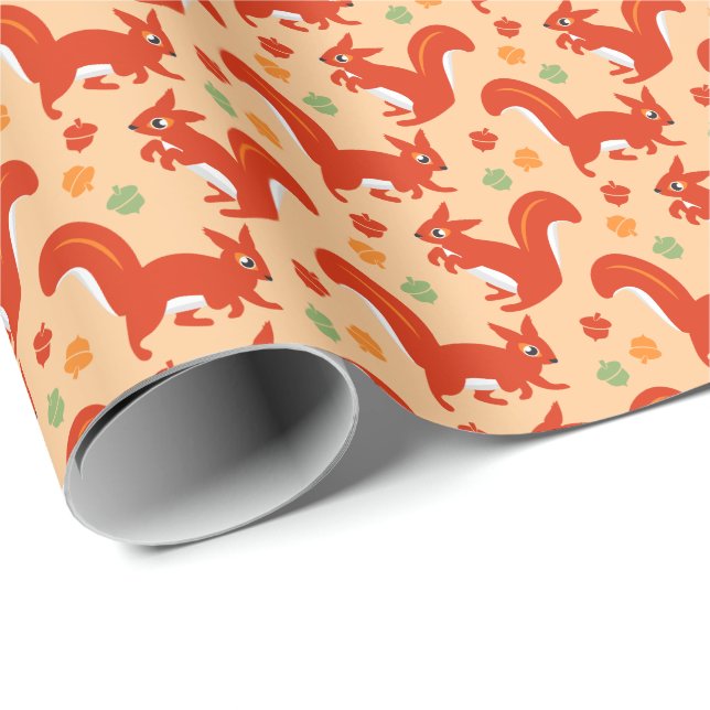 Papier Cadeau Écureuils rouges et cornes automne couleurs (Coin rond)
