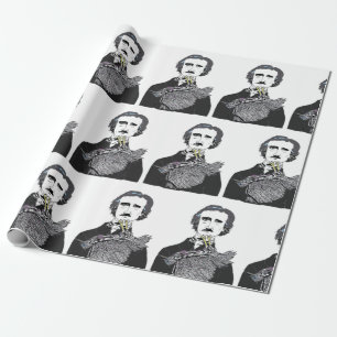 Papier Cadeau Edgar Allan Poe avec Raven sur son Chin