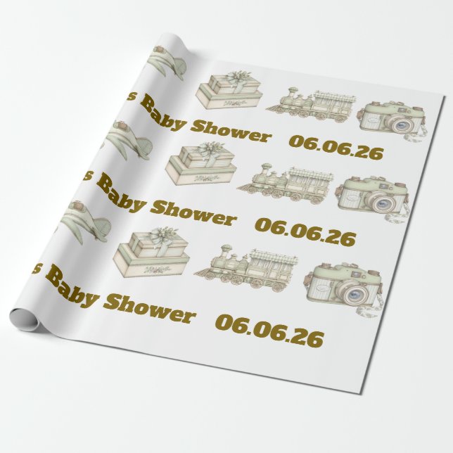 Papier Cadeau Editable Neutral Baby Shower Wrapping Paper  (Déroulé)