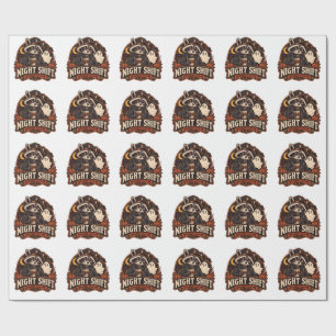 Papier Cadeau Édition Raton Laveur de Nuit d'Halloween Vintage