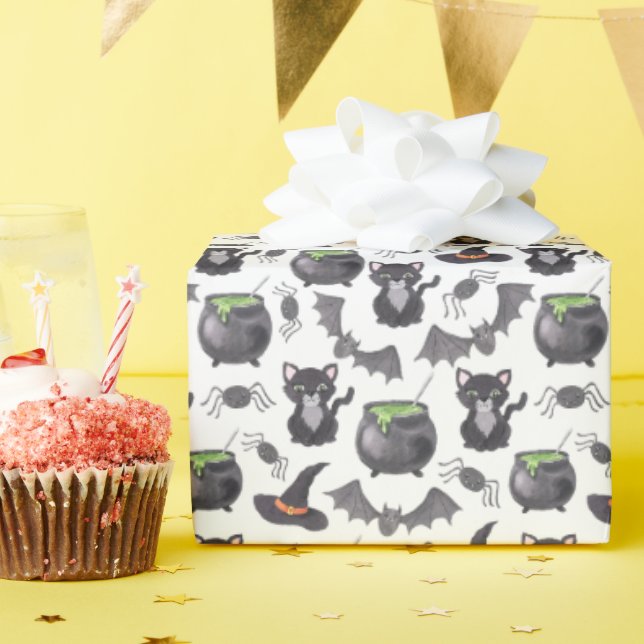 Papier Cadeau Eerie Night Éffrayant sorcière Chat Halloween Moti (Fête d'anniversaire)