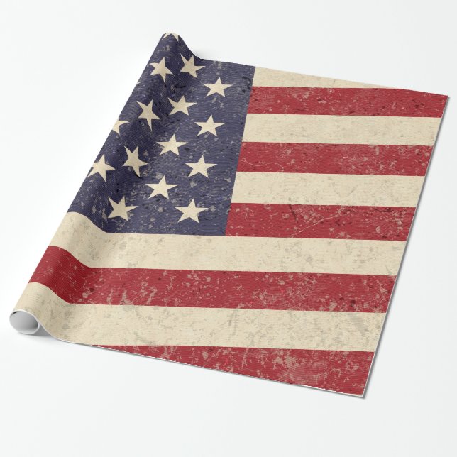 Papier Cadeau Effet affligé vintage de drapeau américain (Déroulé)