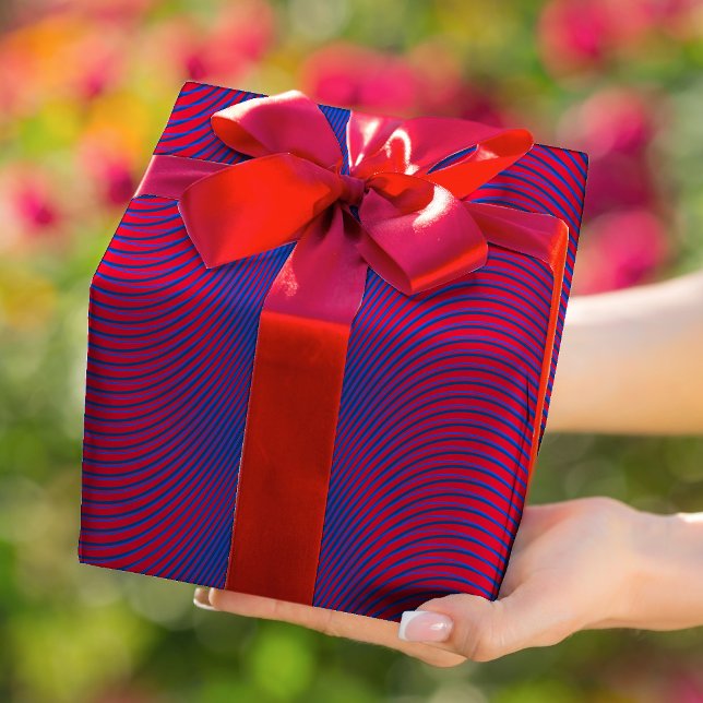 Papier Cadeau Effet Moiré rouge et bleu Moderne Trippy Abstrait (Créateur téléchargé)