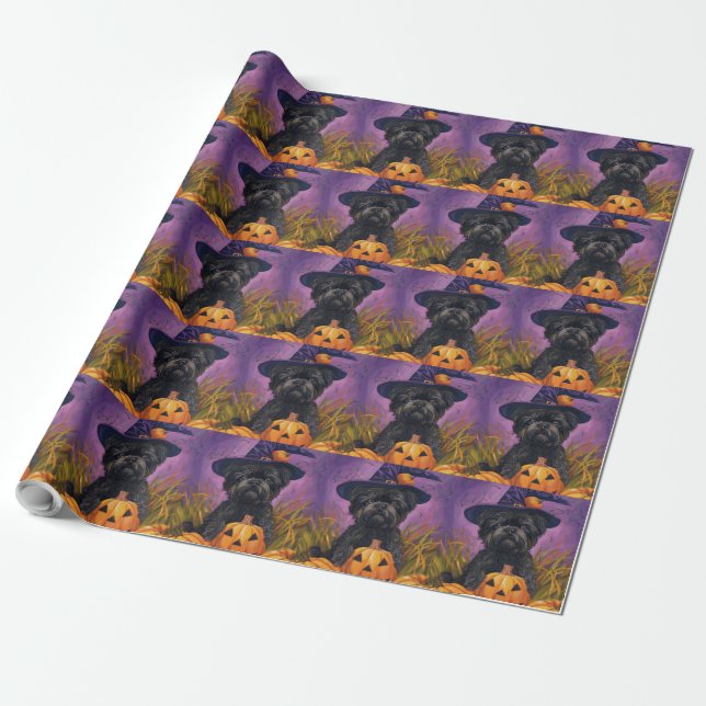 Papier Cadeau Éffrayant Affenpinscher Halloween sorcière et Citr (Déroulé)