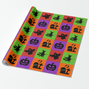 Papier Cadeau Éffrayant Amusement Halloween Motif Tri ou traitem