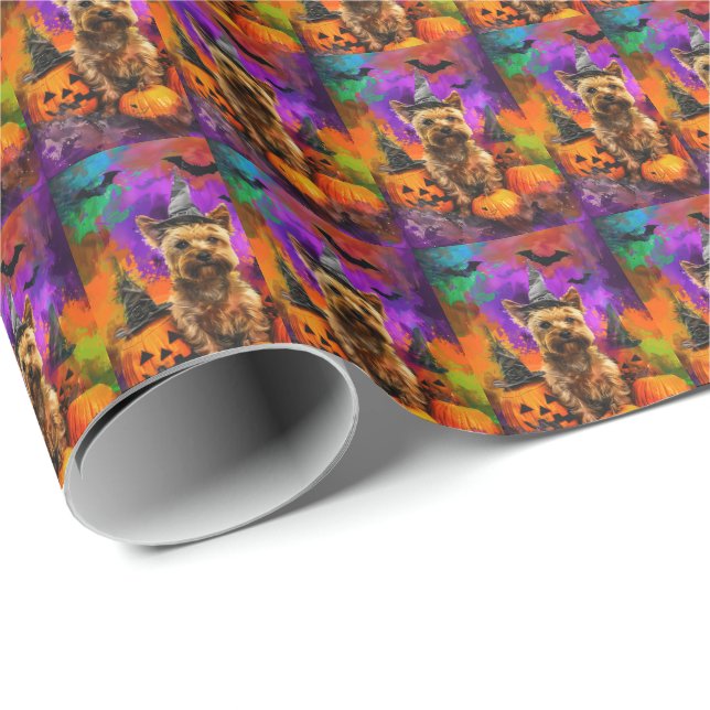 Papier Cadeau Éffrayant Cairn Terrier Chien Halloween sorcier Ci (Coin rond)