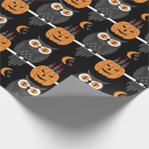 Papier Cadeau Éffrayant Halloween Citrouilles & Chouettes Jack-O