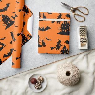 Papier Cadeau Éffrayant Hauné Maison & Sorcière Silhouette  