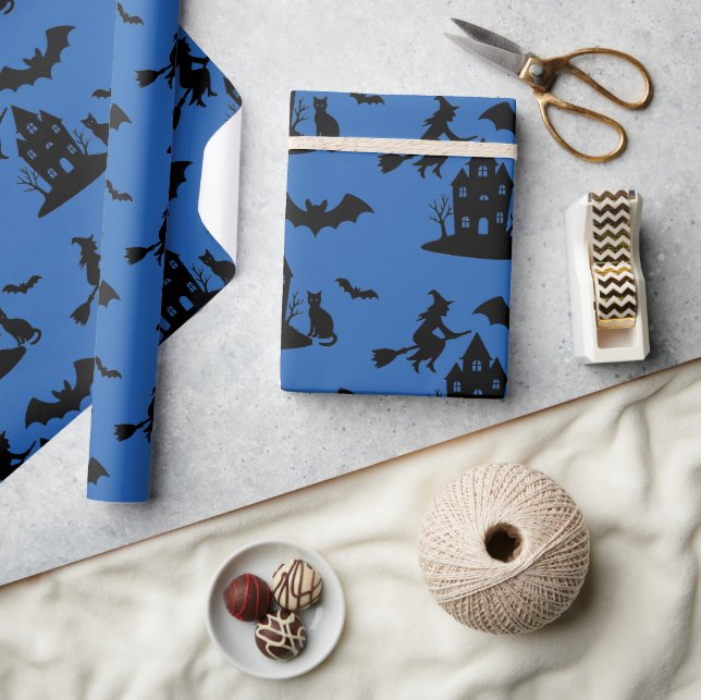 Papier Cadeau Éffrayant Hauné Maison & Sorcière Silhouette | (Artisanat)