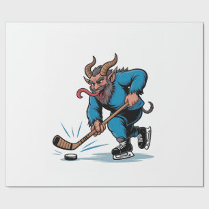 Papier Cadeau Éffrayant Krampus Jouer au hockey sur glace Noël