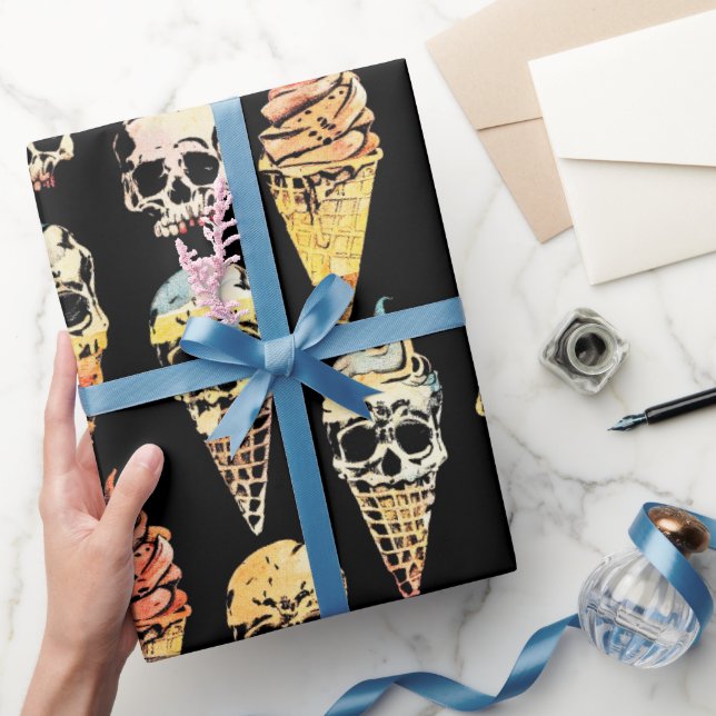 Papier Cadeau Éffrayant mignon Halloween Crâne crème glacée (Cadeaux)
