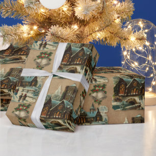 Papier Cadeau Église de Noël Chants de Noël victoriens Cloches C