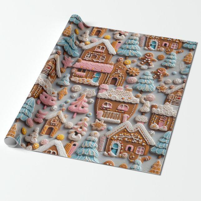 Papier Cadeau Église Gingerbread (Déroulé)