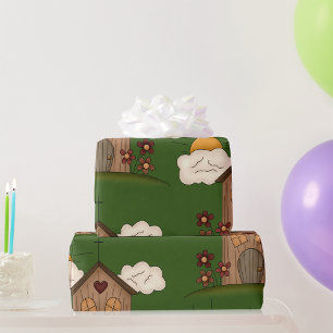 Papier Cadeau Église Sunny Avec Fleurs Rustique Charme De Pays