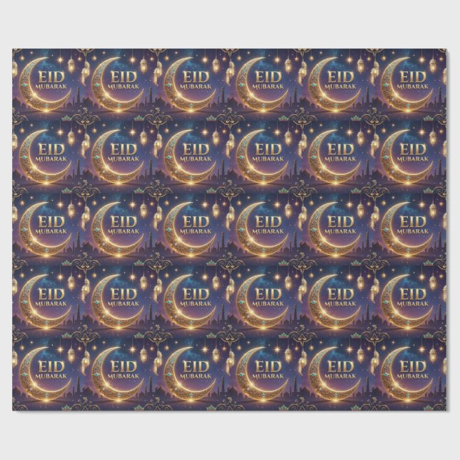 Papier Cadeau Eid Mubarak Islamic celebration Gold And navy (Plat)