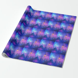 Papier Cadeau Eid Mubarak Magie Nuits Arabes Croissant Bleu Art