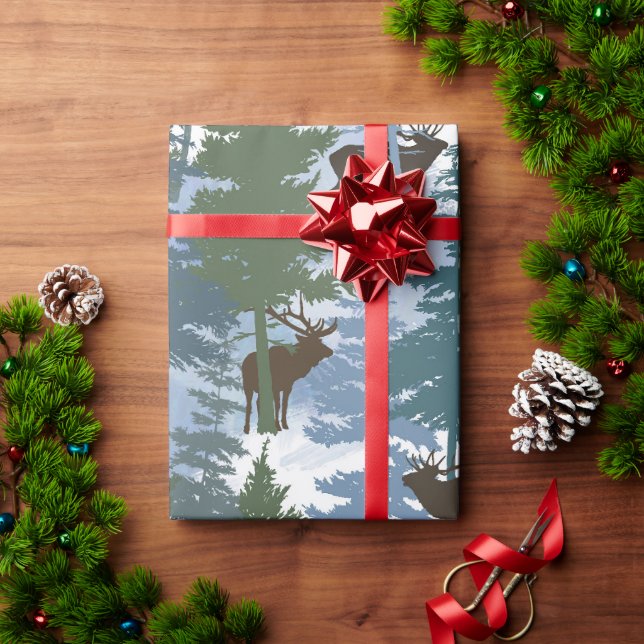 Papier Cadeau Élan dans la forêt hivernale (Cadeau de vacances)